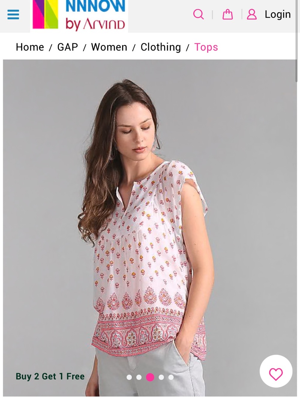 GAP White Boho Floral Border Peasant Top - Pink & Yellow - Picture 3 of 12